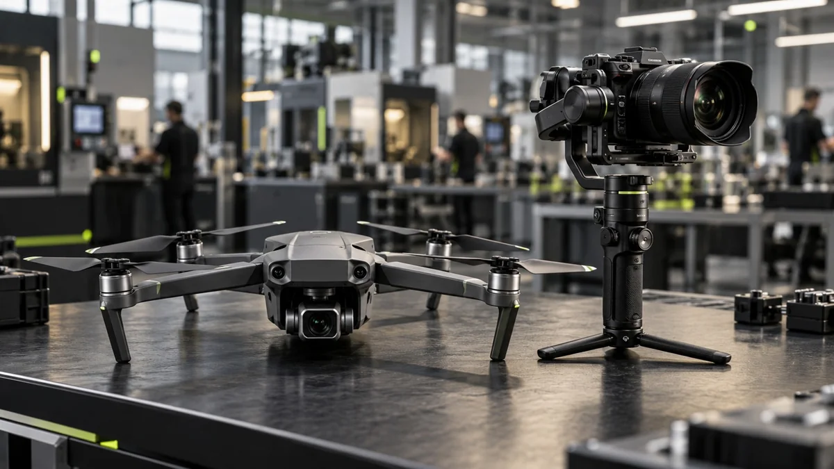 DJI Mavic and a camera on a stabilizer in a company